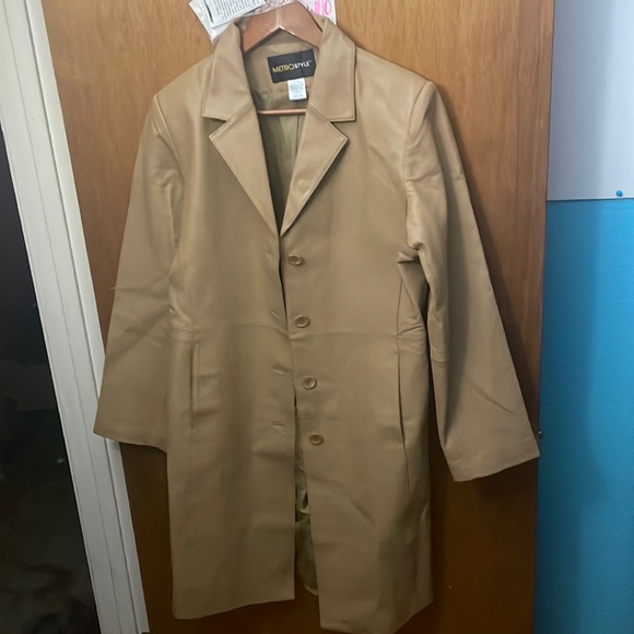 MetroStyle Tan Genuine Leather Slim Coat Unisex - Picture 3 of 5
